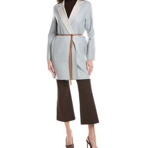 Lafayette 148 New York Light Gray Trench Coat with Brown Belt
